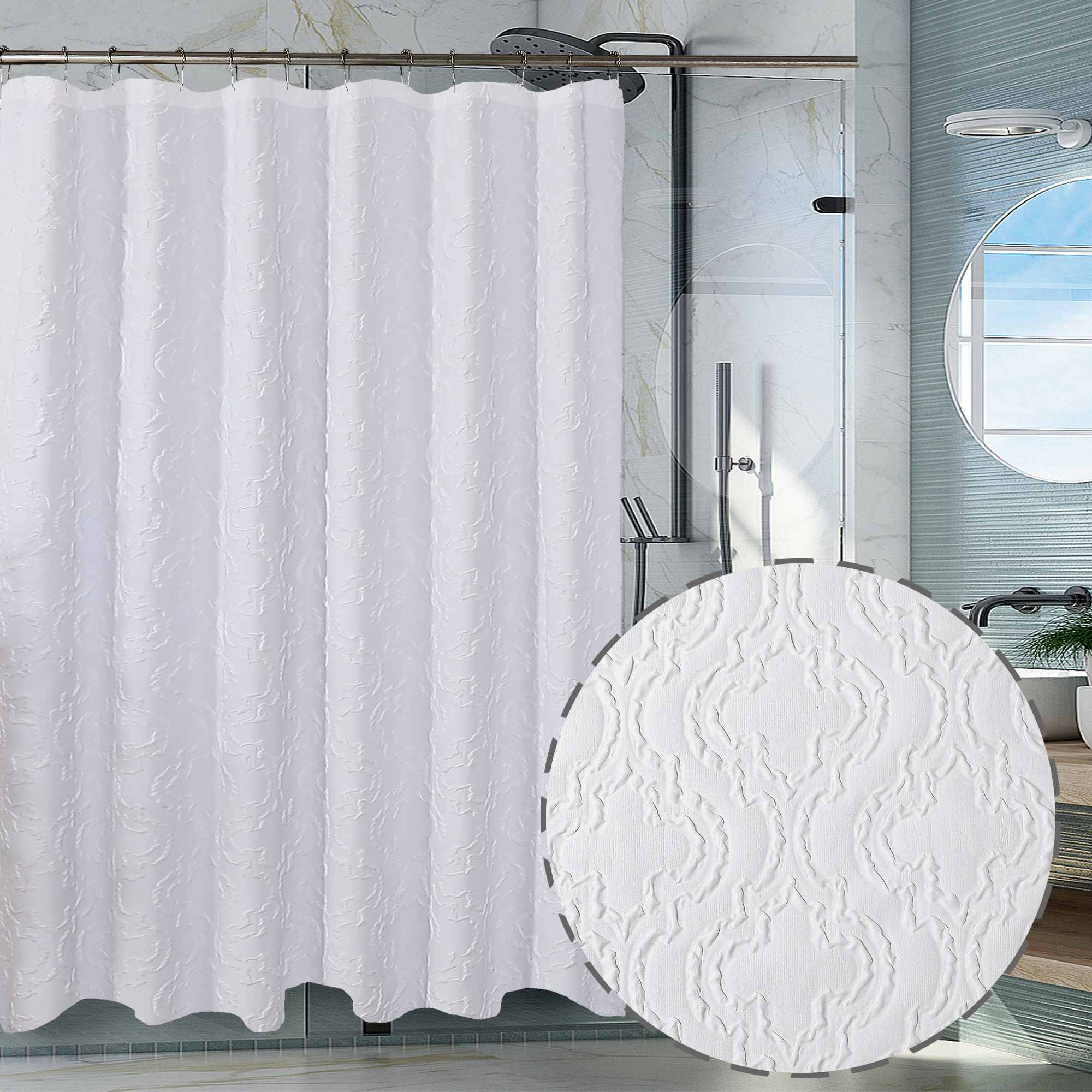 Everyday Elegance Shower Curtain - with pattern – White, 182x182