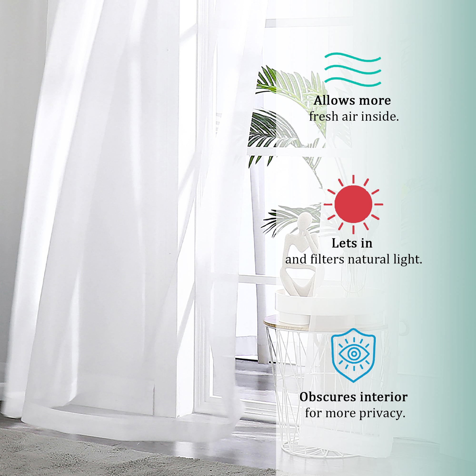 Elegance Plain Sheer Curtain – Light Filtering - Grommet Design - 1 panel